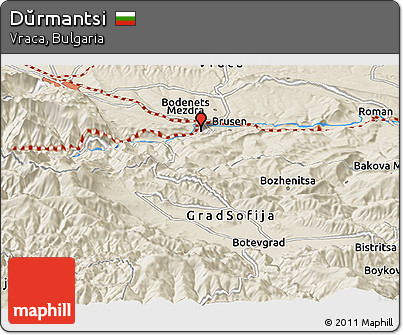 Shaded Relief Panoramic Map of Dŭrmantsi