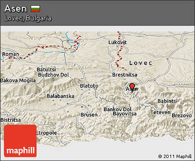Shaded Relief Panoramic Map of Asen