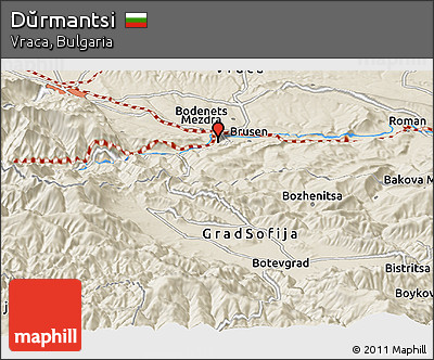 Shaded Relief Panoramic Map of Dŭrmantsi