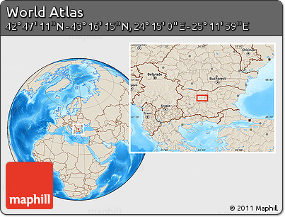 Shaded Relief Location Map of the Area around 43° 1' 43" N, 24° 43' 30" E
