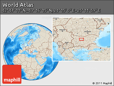 Shaded Relief Location Map of the Area around 43° 1' 43" N, 24° 43' 30" E