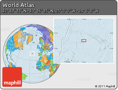 Political Location Map of the Area around 43° 1' 43" N, 24° 34' 30" W