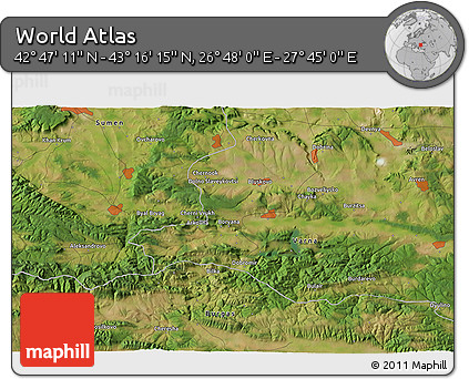 Satellite 3D Map of the Area around 43° 1' 43" N, 27° 16' 29" E