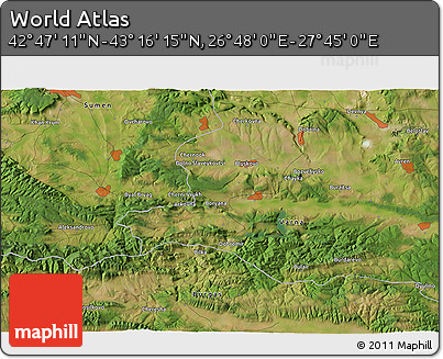 Satellite 3D Map of the Area around 43° 1' 43" N, 27° 16' 29" E