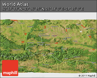 Satellite 3D Map of the Area around 43° 1' 43" N, 27° 16' 29" E
