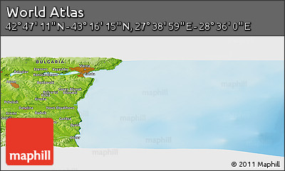 Physical Panoramic Map of the Area around 43° 1' 43" N, 28° 7' 30" E