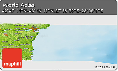 Physical Panoramic Map of the Area around 43° 1' 43" N, 28° 7' 30" E