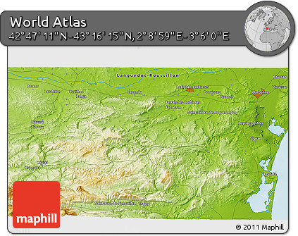 Physical 3D Map of the Area around 43° 1' 43" N, 2° 37' 30" E