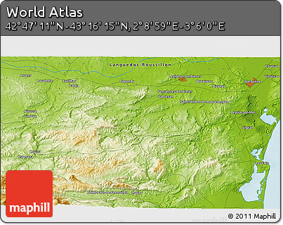 Physical 3D Map of the Area around 43° 1' 43" N, 2° 37' 30" E