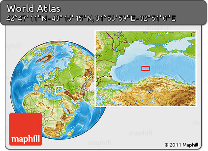 Physical Location Map of the Area around 43° 1' 43" N, 32° 22' 30" E