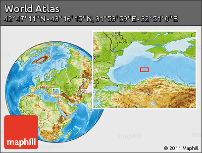 Physical Location Map of the Area around 43° 1' 43" N, 32° 22' 30" E