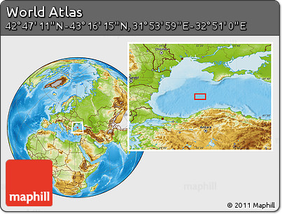 Physical Location Map of the Area around 43° 1' 43" N, 32° 22' 30" E