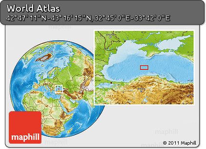 Physical Location Map of the Area around 43° 1' 43" N, 33° 13' 30" E