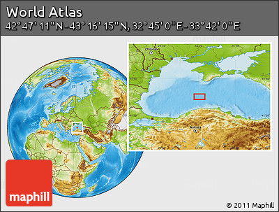 Physical Location Map of the Area around 43° 1' 43" N, 33° 13' 30" E