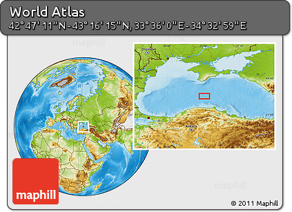 Physical Location Map of the Area around 43° 1' 43" N, 34° 4' 30" E