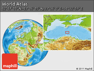 Physical Location Map of the Area around 43° 1' 43" N, 34° 4' 30" E