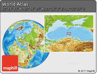 Physical Location Map of the Area around 43° 1' 43" N, 34° 4' 30" E