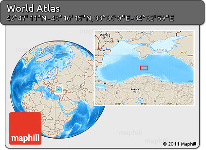 Shaded Relief Location Map of the Area around 43° 1' 43" N, 34° 4' 30" E