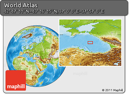 Physical Location Map of the Area around 43° 1' 43" N, 37° 28' 30" E