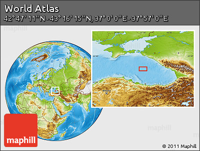 Physical Location Map of the Area around 43° 1' 43" N, 37° 28' 30" E