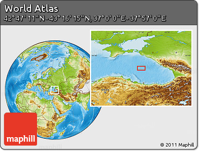 Physical Location Map of the Area around 43° 1' 43" N, 37° 28' 30" E