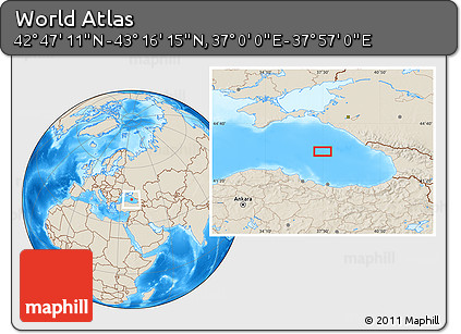 Shaded Relief Location Map of the Area around 43° 1' 43" N, 37° 28' 30" E
