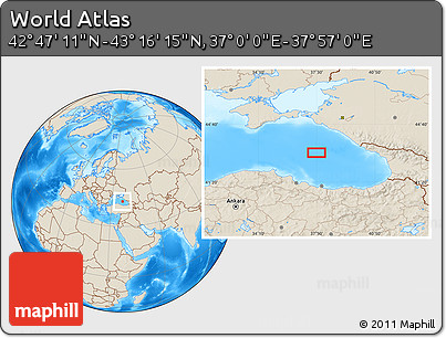 Shaded Relief Location Map of the Area around 43° 1' 43" N, 37° 28' 30" E