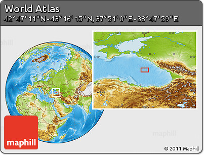 Physical Location Map of the Area around 43° 1' 43" N, 38° 19' 30" E