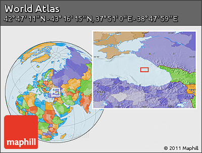 Political Location Map of the Area around 43° 1' 43" N, 38° 19' 30" E