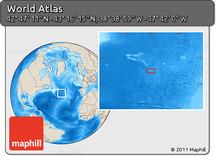 Shaded Relief Location Map of the Area around 43° 1' 43" N, 38° 10' 29" W