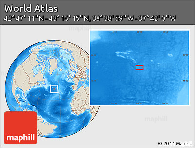 Shaded Relief Location Map of the Area around 43° 1' 43" N, 38° 10' 29" W