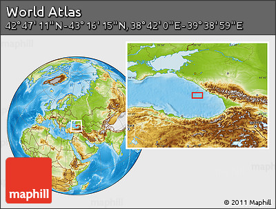 Physical Location Map of the Area around 43° 1' 43" N, 39° 10' 29" E