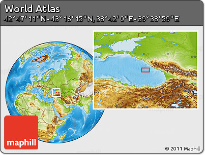 Physical Location Map of the Area around 43° 1' 43" N, 39° 10' 29" E