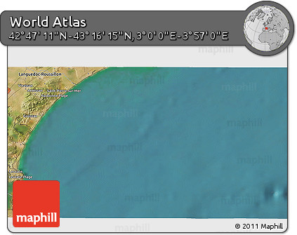 Satellite 3D Map of the Area around 43° 1' 43" N, 3° 28' 30" E