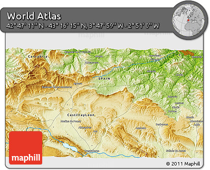 Physical 3D Map of the Area around 43° 1' 43" N, 3° 19' 30" W