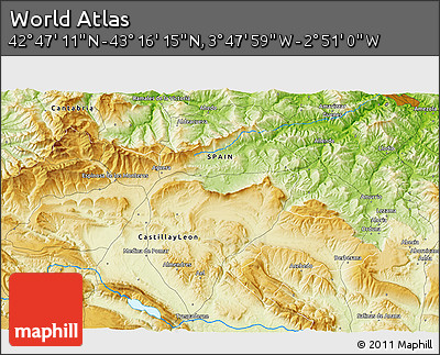 Physical 3D Map of the Area around 43° 1' 43" N, 3° 19' 30" W