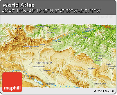 Physical 3D Map of the Area around 43° 1' 43" N, 3° 19' 30" W