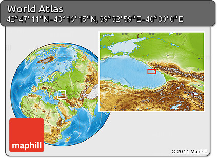 Physical Location Map of the Area around 43° 1' 43" N, 40° 1' 29" E