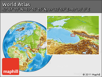 Physical Location Map of the Area around 43° 1' 43" N, 40° 1' 29" E