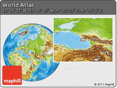 Physical Location Map of the Area around 43° 1' 43" N, 40° 1' 29" E