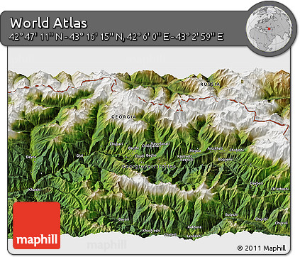 Satellite 3D Map of the Area around 43° 1' 43" N, 42° 34' 30" E