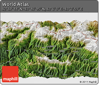 Satellite 3D Map of the Area around 43° 1' 43" N, 42° 34' 30" E