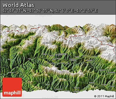 Satellite 3D Map of the Area around 43° 1' 43" N, 42° 34' 30" E