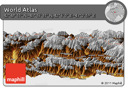 Physical Panoramic Map of the Area around 43° 1' 43" N, 42° 34' 30" E