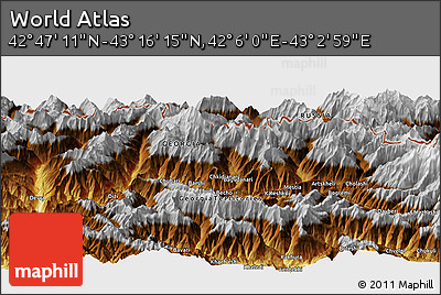 Physical Panoramic Map of the Area around 43° 1' 43" N, 42° 34' 30" E