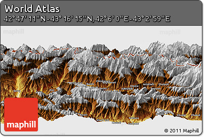 Physical Panoramic Map of the Area around 43° 1' 43" N, 42° 34' 30" E