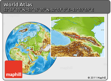 Physical Location Map of the Area around 43° 1' 43" N, 43° 25' 29" E