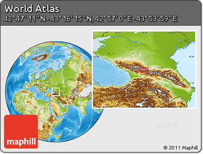 Physical Location Map of the Area around 43° 1' 43" N, 43° 25' 29" E