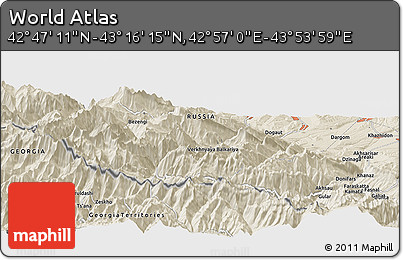 Shaded Relief Panoramic Map of the Area around 43° 1' 43" N, 43° 25' 29" E