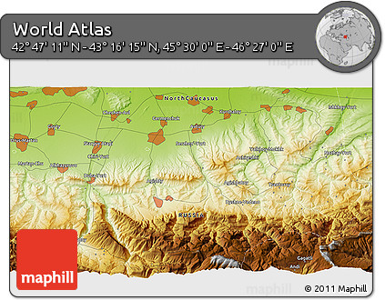 Physical 3D Map of the Area around 43° 1' 43" N, 45° 58' 30" E